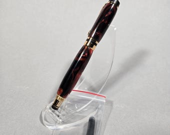Hand Turned Russet Swirl Acrylic Fountain pen With Gold and Black Accents