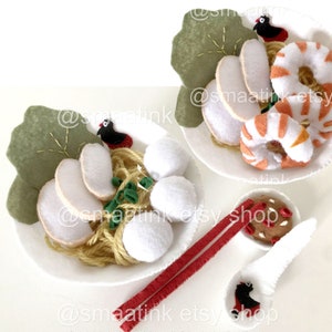 Felt Pattern Singapore Food Fishball Prawn Fishcake noodles chicken vintage bowl