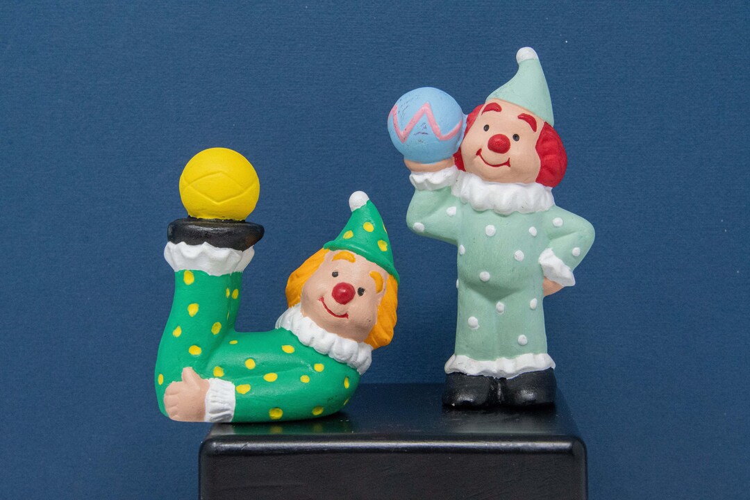 Vintage Porcelain Clown Figurines Set of Two Posing With a Etsy