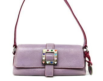 Vintage Dooney & Bourke Lavender and Pink Purse - Metal Clasp with Bright Multicolor Hearts