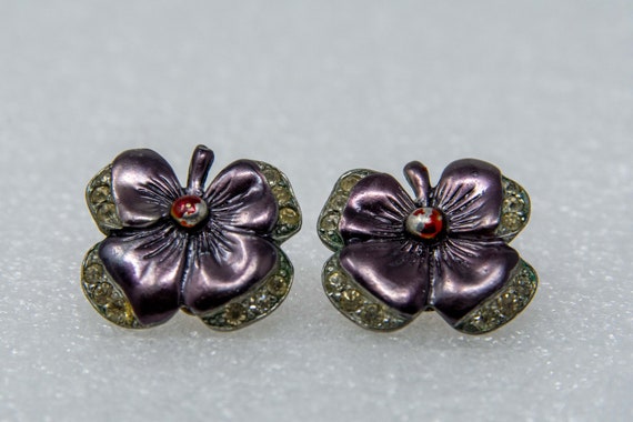 Vintage Clip On Earrings - Circa 1960 - Four Peda… - image 2