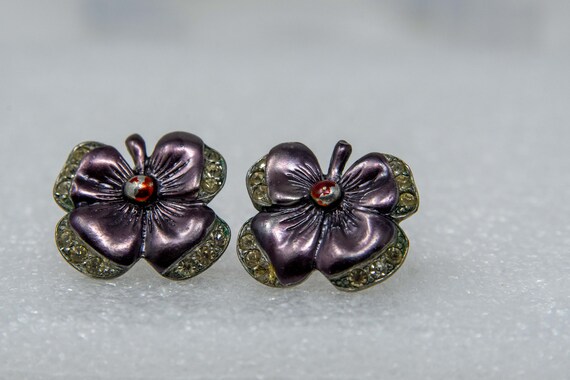 Vintage Clip On Earrings - Circa 1960 - Four Peda… - image 7