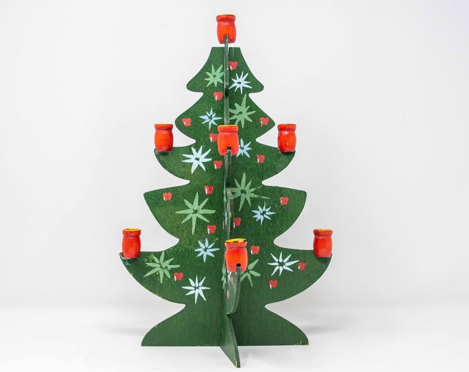 Vintage Interlocking Swedish German Wood Christmas Tree Candle Holder