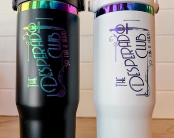 Dungeon Crawler Carl Tumbler | Desperado Club Dagger Design | 30oz Rainbow Engraved Cup | Black or White