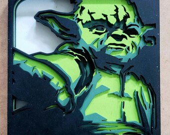 Star Wars-Inspired Yoda Layered Wood Wall Art | Hand-Painted 6-Layer Birch Decor | Laser Cut Jedi Master | Sci-Fi Fan Gift