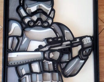 Star Wars-Inspired Layered Stormtrooper Wall Art | Hand-Painted 7-Layer Wooden Decor | Laser Cut Birch | Sci-Fi Fan Gift