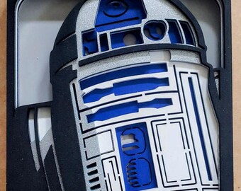 Star Wars-Inspired R2-D2 Layered Wood Wall Art | Hand-Painted 6-Layer Birch Decor | Laser Cut Droid Art | Sci-Fi Fan Gift