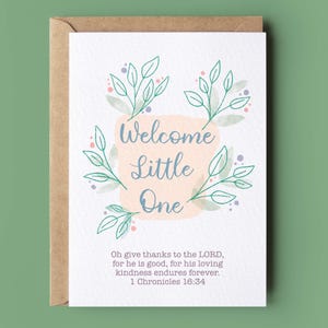 Welcome Little One New Baby or Adoption Christian Card with Bible Verse