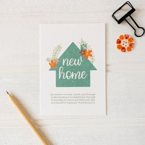 New Home Karte mit Bibelvers | Christian New Home Karte | Handbeschriftet und illustriert | Blumen | Bibelvers Karte