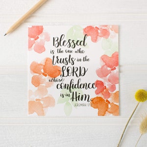 Trust in the Lord Floral Bibel Vers Karte | Luxus Karte | Jeremia 17:7 | Christliche Karte | Handbeschriftet und illustriert