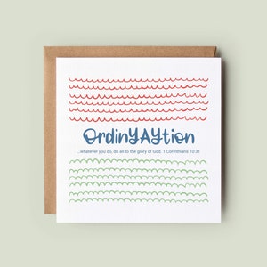 Fröhliche Bibel-Vers-Ordinationskarte | Handbeschriftet 1 Korinther 10,31 | Modernes Briefpapier | Herzlichen Glückwunsch Ordination | Christliches Geschenk