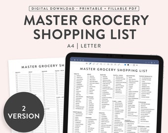 Printable Grocery Shopping List, Minimalist Checklist A4 US Letter (Digital Download)
