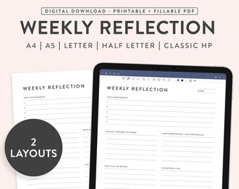 Printable Weekly Reflection Template, Goal Planner (Digital Download)