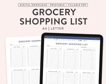 Printable Grocery Shopping List, Minimalist Design (Digital Download)