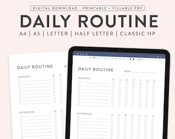 Minimalist Daily Routine Tracker, Fillable Planner (Digital Download)