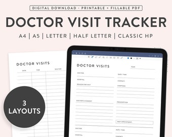 Printable Doctor Visit Notes, Doctor Visit Tracker, Health Record Logs, Health Planner Insert, Medical Record Tracker, 5 Sizes, 3 Layouts