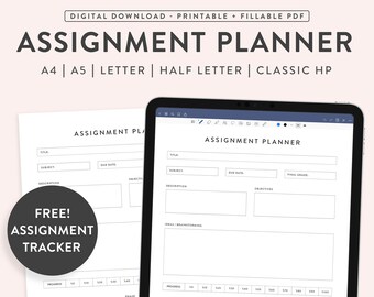 Printable Assignment Planner, Homework Tracker, College Organizer (Digital Download)
