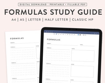 Studiegids afdrukbare formules, studentenorganisator (digitale download)