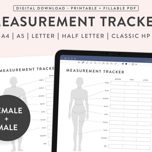 Body Measurement Printable. Measurements Tracker. Body - Etsy