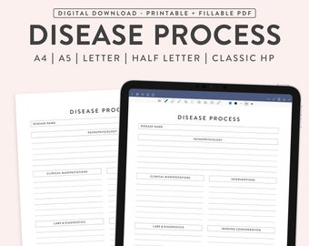 Printable Disease Study Sheet, Nursing School Template (Digital Download)
