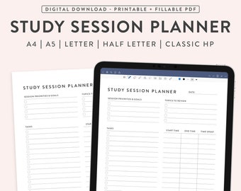 Printable Study Session Planner, Productivity Tracker (Digital Download)