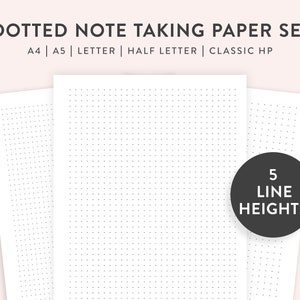 Druckbare gepunktetes Papier PDF, gepunktete Blätter, leeres gepunktetes Papier, College-Studenten-Notizen-Seite, gepunktete Notizblätter, 5 Größen