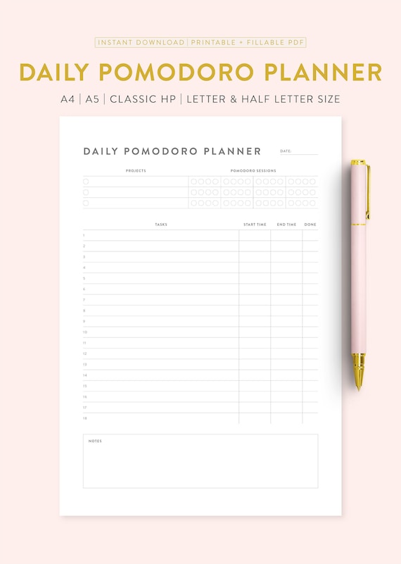 Printable Pomodoro Planner Fillable Daily Pomodoro Work and | Etsy UK
