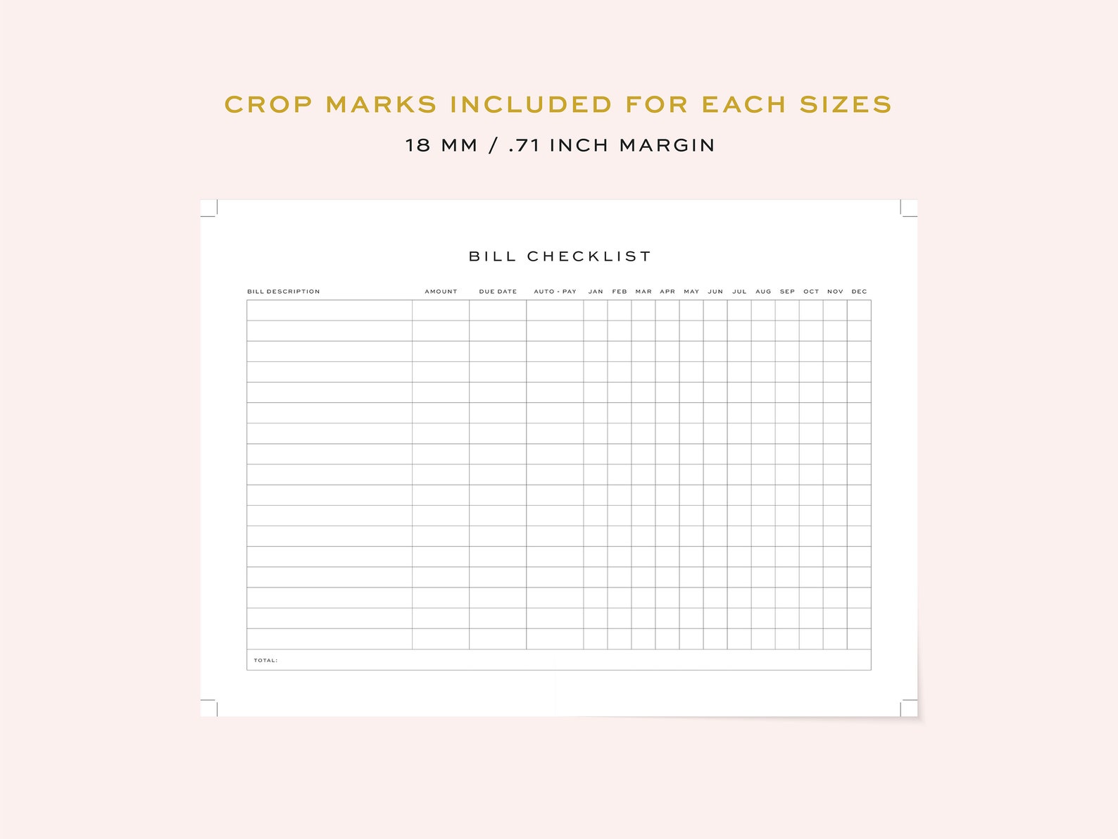 Printable Bill Checklist, Fillable Yearly Bill Checklist 5 Sizes, A4 ...