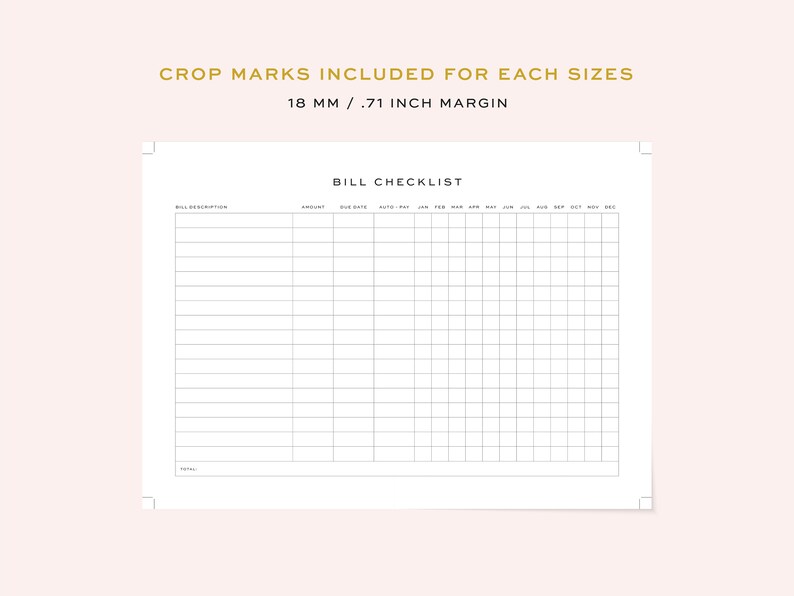 Printable Bill Checklist, Fillable Yearly Bill Checklist 5 Sizes, A4 ...