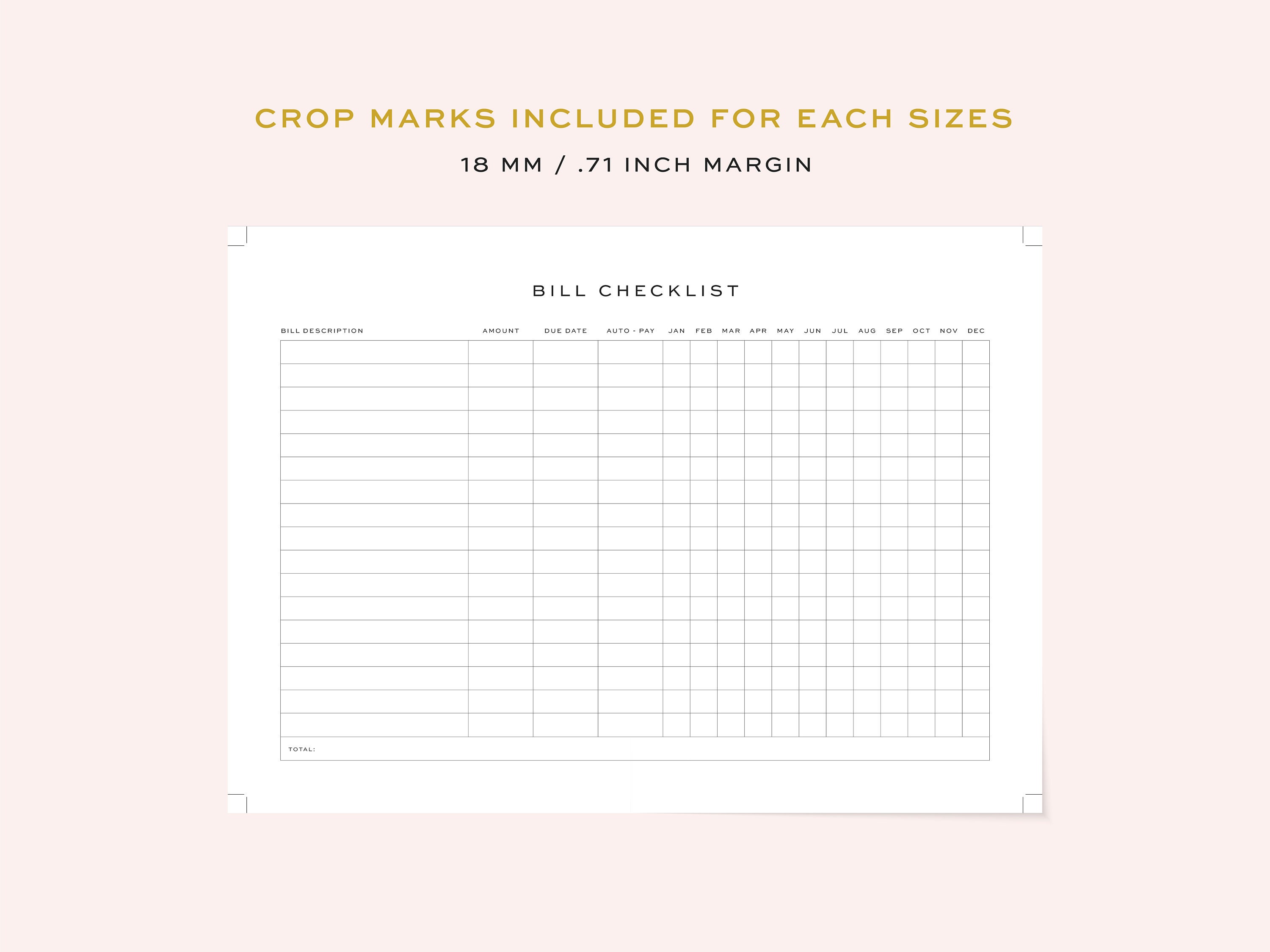 Printable Bill Checklist, Fillable Yearly Bill Checklist 5 Sizes, A4 ...