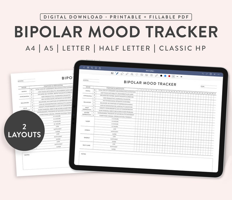 Printable Bipolar Mood Tracker Monthly Bipolar Mood Tracker Etsy