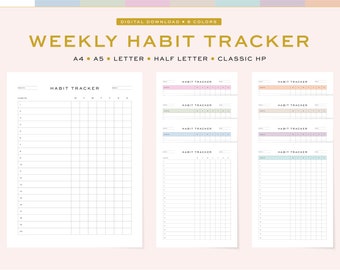 Rastreador de hábitos semanal imprimible / Sin fecha, minimalista (descarga digital)