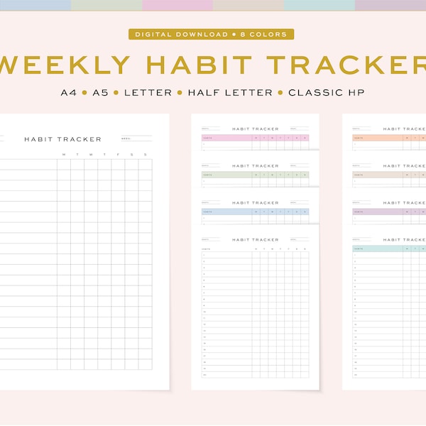 Printable Weekly Habit Tracker / Planner | Personal Habit Tracker | 5 Sizes, A4, A5 & US Letter, Half, Classic HP | Monday / Sunday Start