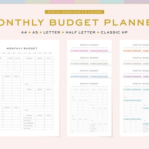 Printable Monthly Budget Planner, Fillable Tracker (Digital Download)