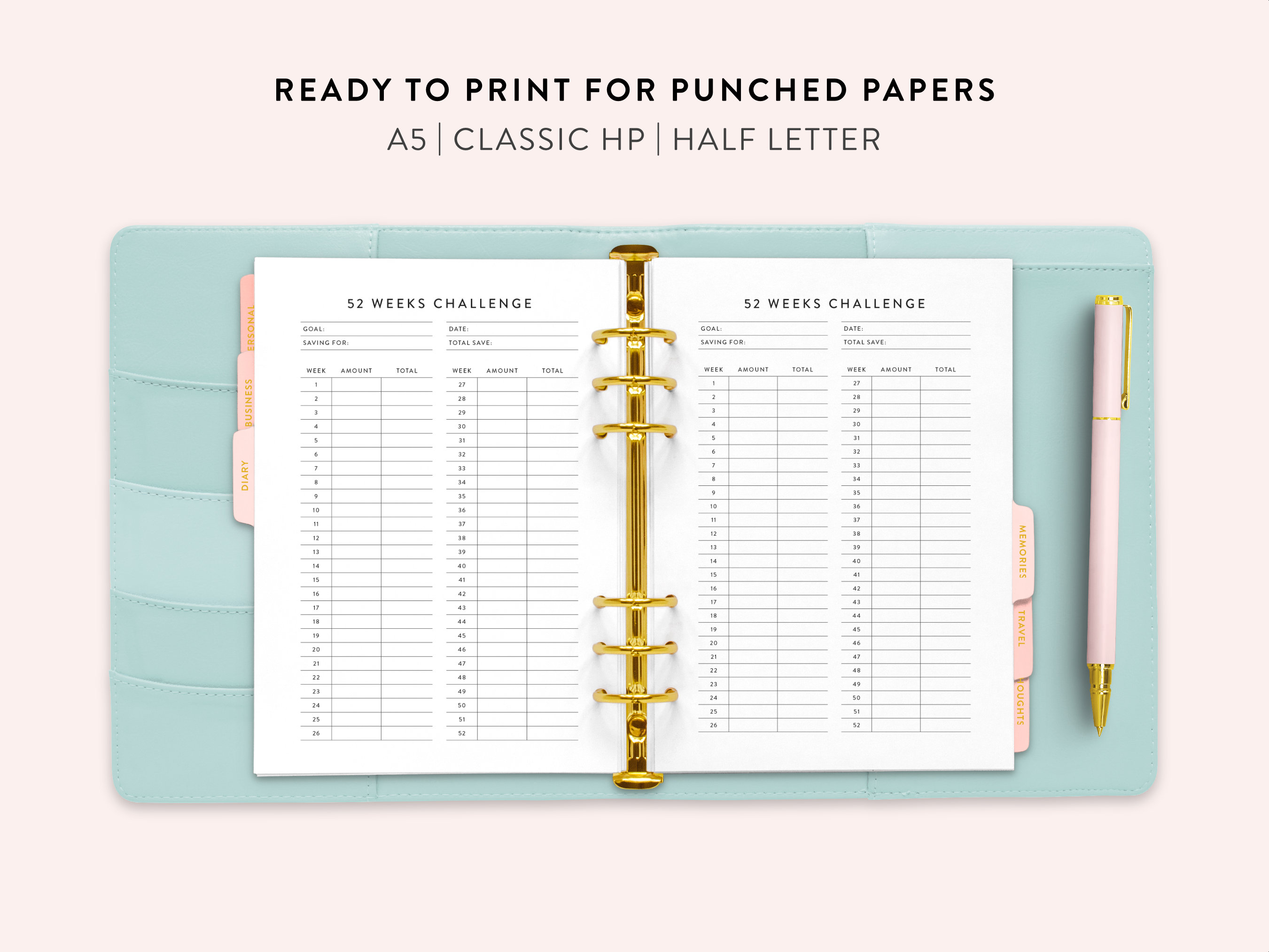 Printable 52 Week Savings Challenge, Fillable 52 Weeks Challenge, 52 ...