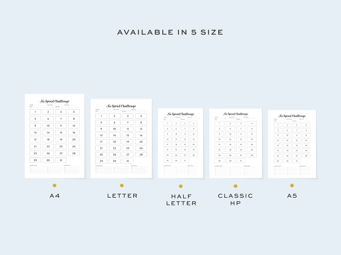 Printable No Spend Tracker, Fillable No Spend Challenge, No Spend Month