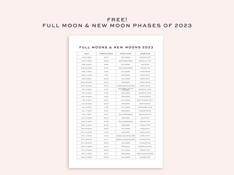 Printable Lunar Calendar 2023 Printable Moon Calendar 2023 - Etsy UK