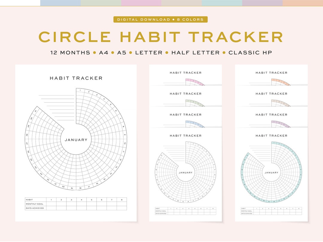 Printable Circle Habit Tracker / Planner | 12 Months Personal Habit and ...