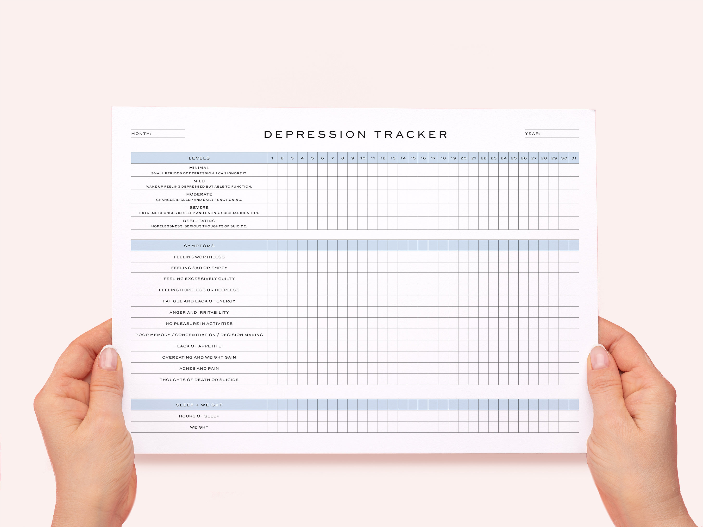 Printable Depression Tracker Monthly Depression Tracker / - Etsy