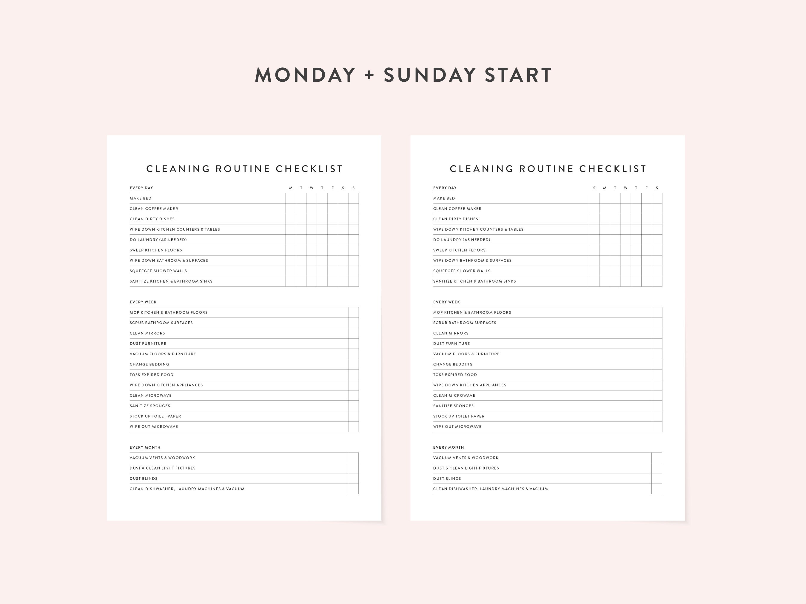 Printable Cleaning Routine Checklist Fillable Cleaning - Etsy