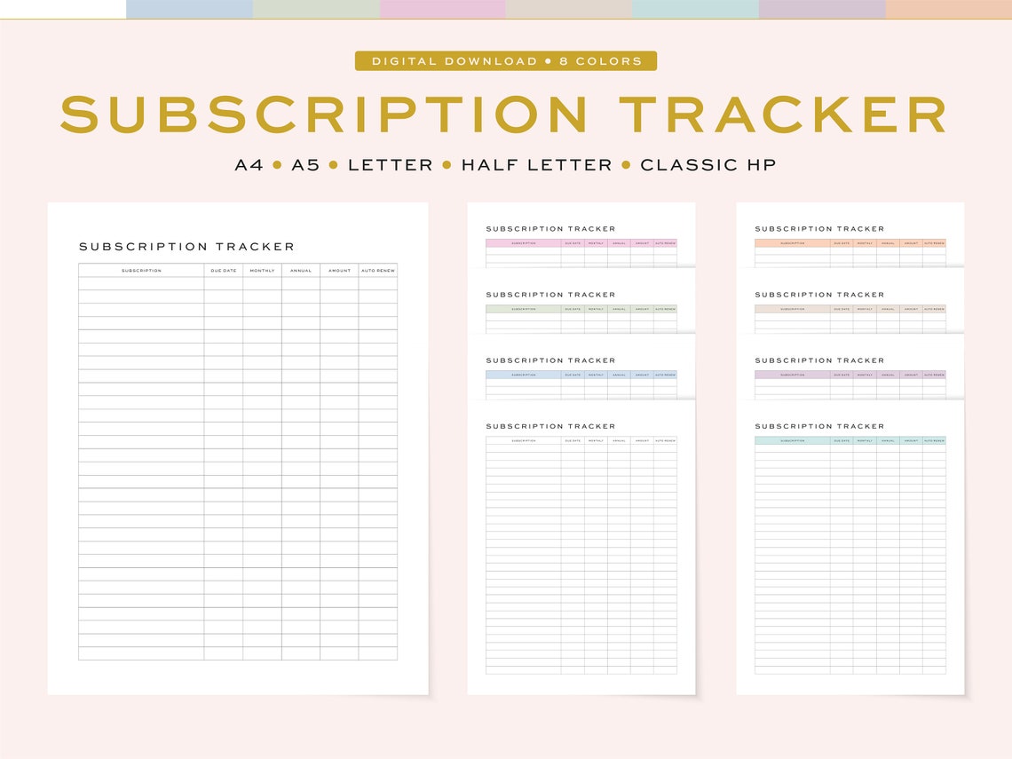Printable Subscription Tracker / Planner Subscription & - Etsy