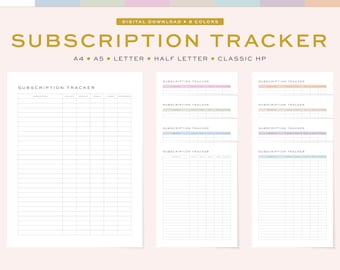 Printable Subscription Tracker | Minimalist Planner (Digital Download)