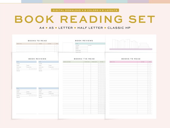 Printable Book Reading Set Planner Book Reading Journal - Etsy