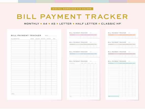 Printable Bill Payment Tracker Fillable Undated Monthly - Etsy
