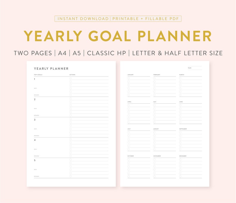 Printable Yearly Goal Planner Fillable Annual Goal Planner | Etsy