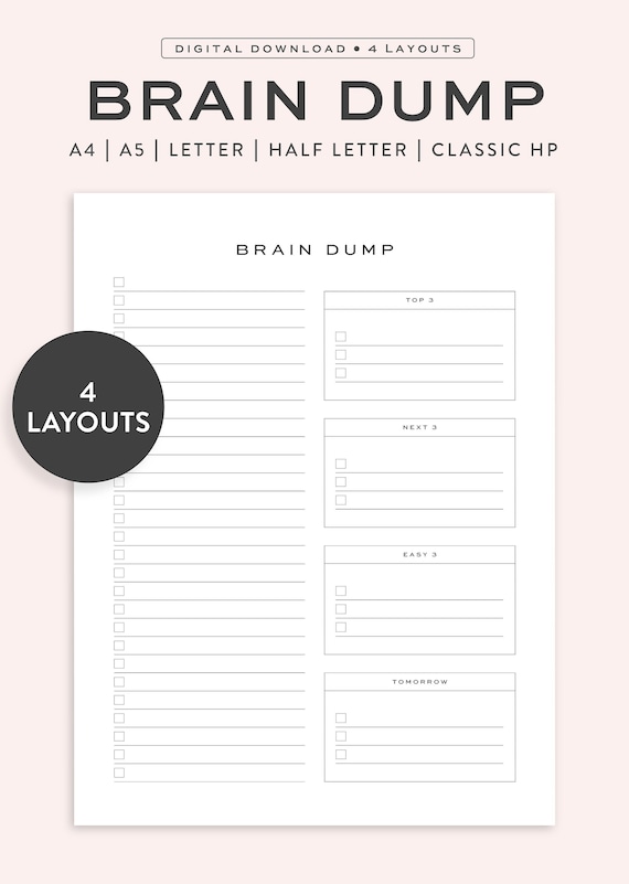 Printable Brain Dump Journal, ADHD Thought Organizer (Digital Download)