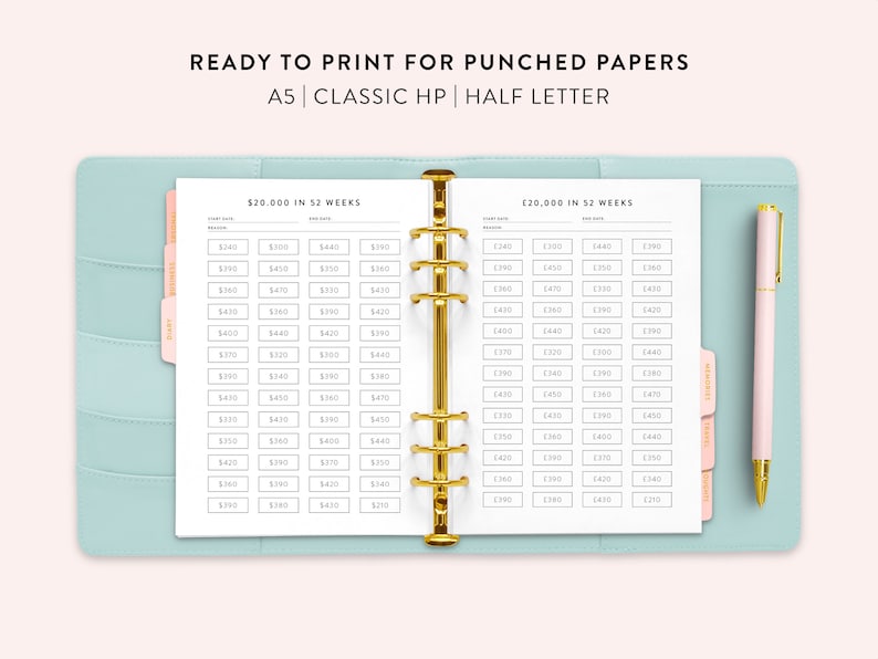 Printable 20K in 52 Weeks Challenge, Fillable 20K Savings Challenge, 52 ...