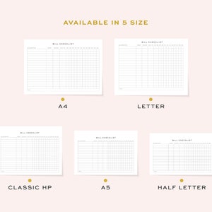 Printable Bill Checklist, Fillable | Yearly Bill Checklist | 5 Sizes ...