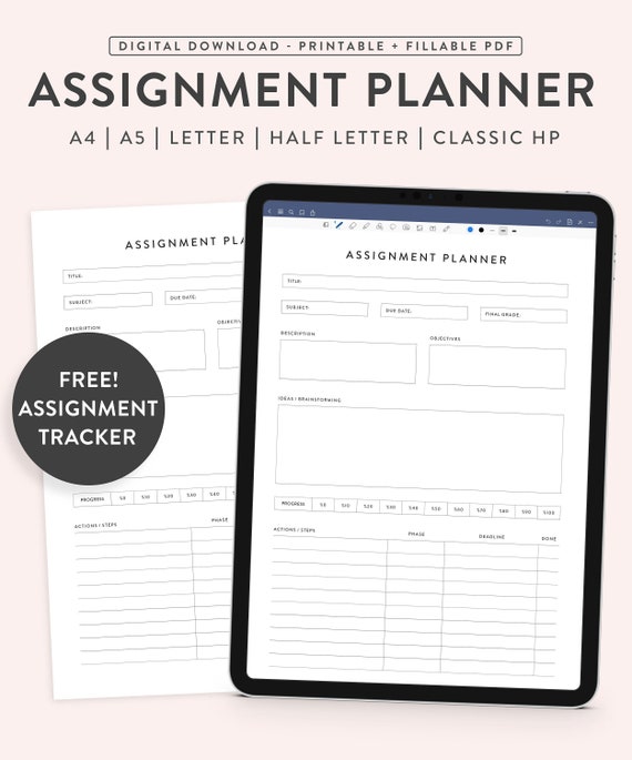 Printable Assignment Planner, Homework Tracker, College Organizer (Digital Download)