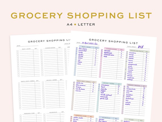 Printable Grocery Shopping List Fillable Shopping List - Etsy UK